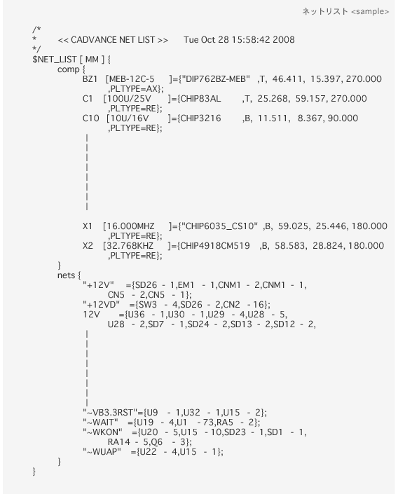ネットリスト サンプル画面